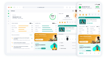 Oneticha dashboard showing exam readiness, streaks, lessons, study recommendations, and mock exam progress