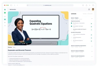 Lesson video interface for expanding quadratic equations